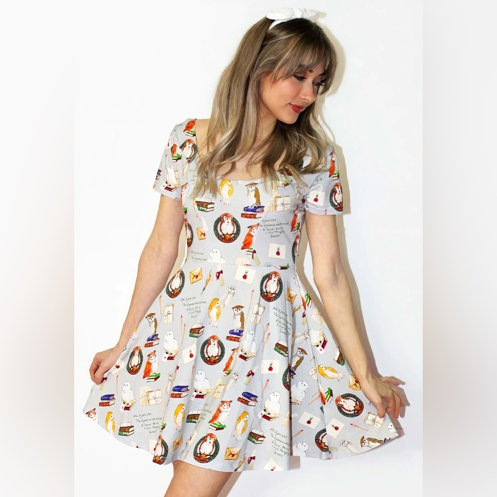 Harry Potter Gray Owl and Letter Mini Dress